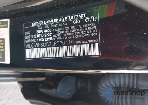 2020 Mercedes-Benz C 300 из США, поврежденный, VIN WDDWF8DB2LR530110